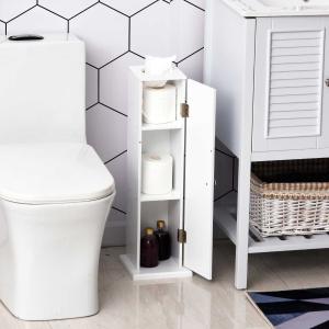 HOMCOM 3 Stufen Toilettenpapierhalter, Badezimmerschrank, MDF, Weiß