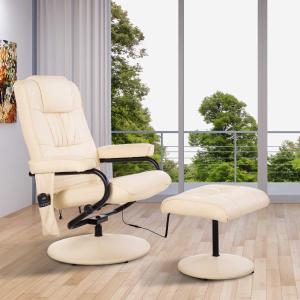 HOMCOM® Massagesessel mit Hocker | Veganleder, Schaumstoff, Eisen | 77 x 95 x 73 cm | Creme