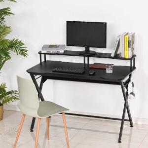 HOMCOM® Gaming-Tisch Schreibtisch mit Kopfhörerhaken Computertisch Stahl + MDF Schwarz