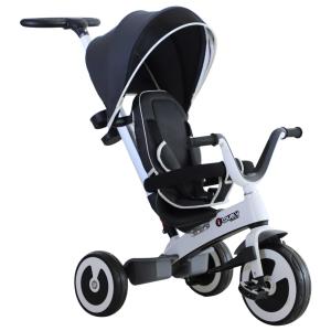 HOMCOM®Dreirad Kinder 4 in 1 Kinderdreirad Kinderwagen Schiebstange mit Dach Trike Dunkelgrau
