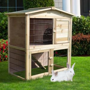 PawHut® Kaninchenstall Hühnerstall Kaninchenhaus für Meerschweinchen Hasen mit Freilauf Tannenholz Natur 98x54x100cm
