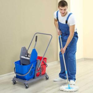 HOMCOM® Putzwagen Reinigungswagen Wischwagen mit 2 Eimern Systemwagen mit 4 Rollen