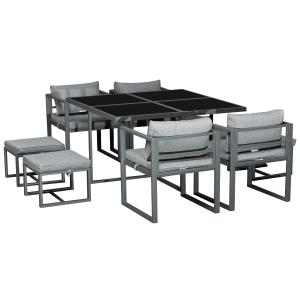 Outsunny® Sitzgruppe Gartenset Gartenmöbel Platzsparend 9 TLG. Metall Grau