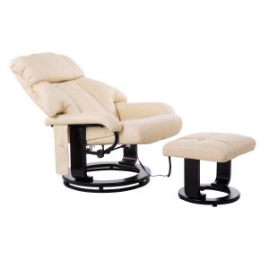 HOMCOM® Massagesessel Heizfunktion Hocker Veganleder, Schaumstoff, Holz, Metall 76 x 80 x 102 cm Creme