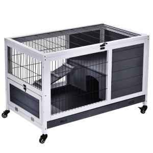 PawHut® Kaninchenstall Hasenkäfig Hasenstall Doppelstock Ausziehbare Schale Massivholz