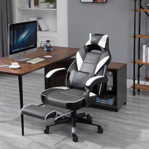 Vinsetto® Gamingstuhl Fußstütze Kunstleder Grau Weiß Schwarz