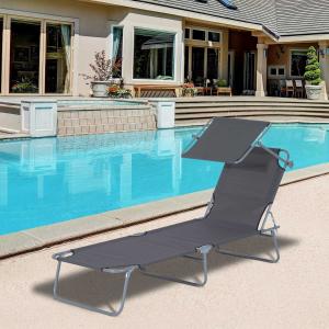 Outsunny® Sonnenliege mit Sonnenschutz grau klappbar Gartenliege Grau