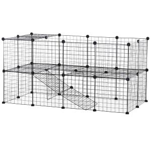 PawHut® Welpenauslauf Laufgitter Laufstall Absperrgitter Kleine Haustiere Viele Formen Schwarz Metall 146 x 73 x 73 cm