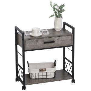 HOMCOM® Beistelltisch Servierwagen mit Schublade Ablage Küchenwagen Sideboard Grau