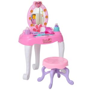 HOMCOM® Kinderschminktisch Frisiertisch mit Hocker 7 Musikstücke Licht Spiegel Rosa