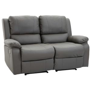HOMCOM® Doppelsofa mit verstellbarer Rückenlehne | Relaxliege | Veganleder | Grau | 95 x 141,5 x 94,5 cm