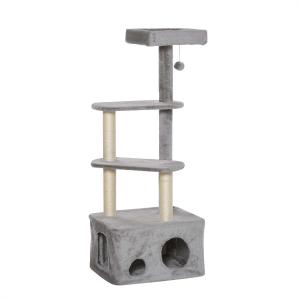 PawHut® Kratzbaum Katzenbaum mit Katzenhöhle Ballspielzeug E1 MDF Sisal Grau