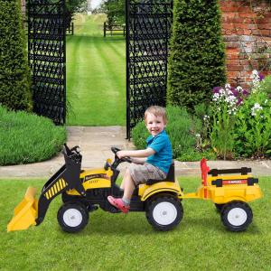 HOMCOM Kinder Tretauto Traktor Trettraktor mit Fontlader und Anhänger ab 3 Jahre Kinder 167 x 41 x 52cm Schwarz+Gelb