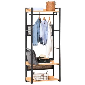 HOMCOM® Garderobeständer Kleiderständer Kleidung Hüte Taschen Schuhe Schwarz+Natur