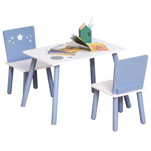 HOMCOM 3-delige kinderzitgroep met kindertafel kinderstoel kindermeubel blauw + wit