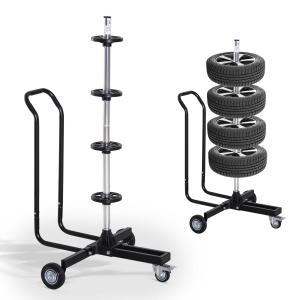 HOMCOM® Reifenständer Reifenwagen Felgenbaumwagen felgenschonend fahrbar Schwarz 4 Reifen 240 mm