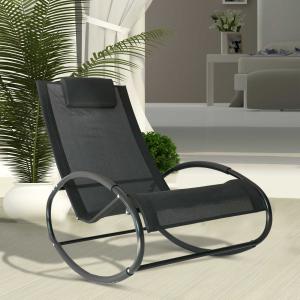Outsunny® Schaukelstuhl Garten Balkon 1 x Kopfkissen wetterfest Schwarz bis 120 kg 105 x 62 x 88 cm