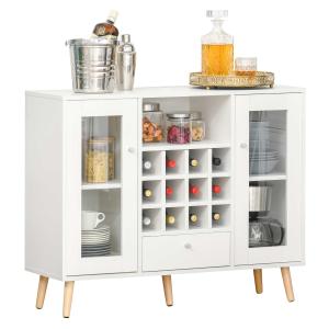Keukenkast dressoir met glazen deuren lade 12 flessen wijnrek