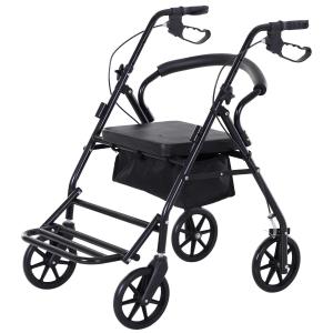 HOMCOM® Rollator mit Stuhl Faltbarer Gehwagen mit Bremse Tasche Höhenverstellbar Metall