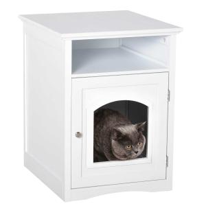PawHut kattenkast kattenhuis kattentoilet houten kattenbed met magnetische deur MDF