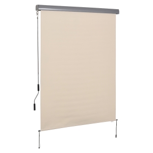 Outsunny Senkrechtmarkise Balkonmarkise Vertikalmarkise Windschutz Seitenrollo Sichtschutz mit Handkurbel Polyesterstoff+Aluminium Cremeweiß 140 x 200 cm