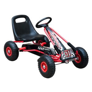 HOMCOM Go Kart Kinderfahrzeug Tretauto mit Pedal Bremsen Kinderspielzeug für 3-8 Jahre Gummiräder Stahl Rot+Schwarz 101 x 61 x 62 cm