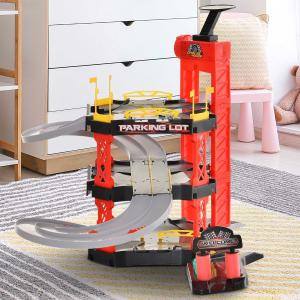 HOMCOM® Rennbahn Kinder Autorennbahn mit 2er Looping für Spielzeugautos Dreistufig Rot