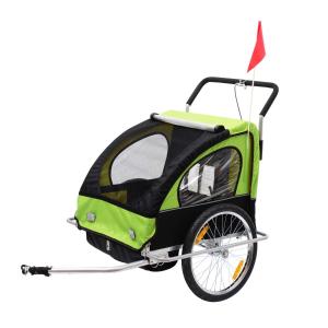 HOMCOM® 2 in 1 Jogger Kinderanhänger Fahrradanhänger Kinder Radanhänger mit Fahne Grün-schwarz