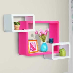 HOMCOM® Wandregal Hängeregal mit 3 Fächern MDF Rosa+Weiß