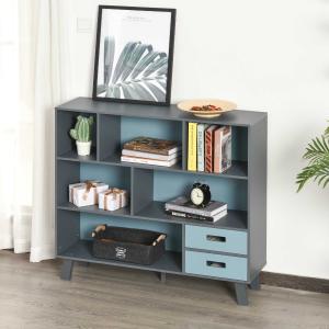 HOMCOM® Bücherregal Standregal Aufbewahrungregal Bücherschrank mit 2 Schubladen MDF Blau