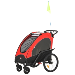 HOMCOM® 3 in 1 Kinderanhänger Jogger Fahrradanhänger für 2 kinder Alu Rot+Schwarz