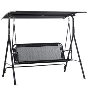 Outsunny® 3-Sitzer Schaukelstuhl Gartenschaukel mit verstellbarem Vordach Schwarz