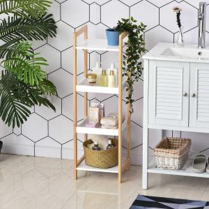 HOMCOM® Badregal Standregal Lagerregal Küchenregal Haushaltsregal 4 Ablagen Bambus + MDF 32 x 30 x 100 cm