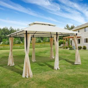 Outsunny® Pavillon Gartenzelt Doppeldach 3x4m Milchweiß