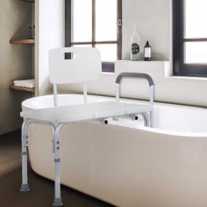 HOMCOM® Duschstuhl Badehocker mit Griff und Rückenlehne Rutschfest Alu-Legierung Weiß