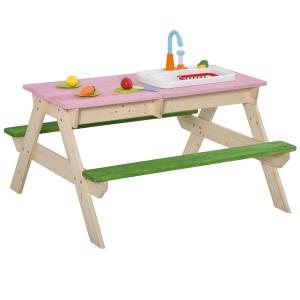 Outsunny® 2-in-1 Kindersitzgruppe Holz Spieltisch Picknicktisch mit 2 Sitzbänke Fichte PP
