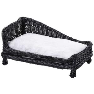 PawHut® Hundesofa mit Kissen Erhöhtes Katzensofa Katzenbett Haustier Weiden Schwarz