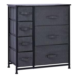 HOMCOM® Schubladenschrank Aufbewahrungsschrank mit faltbaren 7 Stoffschubladen Metallgestell + Holz + Leinen Grau 63,5 x 30 x 71 cm
