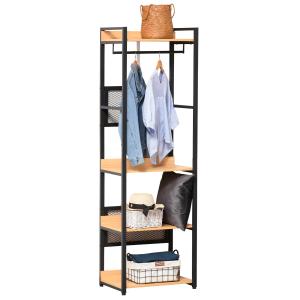 HOMCOM® Garderobeständer Kleiderständer Kleidung Hüte Taschen Schuhe Schwarz+Natur