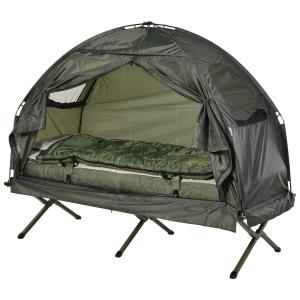 Outsunny® Campingbett Set mit Zelt Schlafsack Matratze 4 in 1 faltbar Dunkelgrün