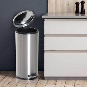 HOMCOM® Treteimer mit Inneneimer Pedal-Mülleimer Klappdeckel Abfallsammler Edelstahl Silber 30L