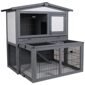PawHut® Kaninchenhaus Kaninchenstall Stall mit Rampe für Hasen mit Freilauf Holz