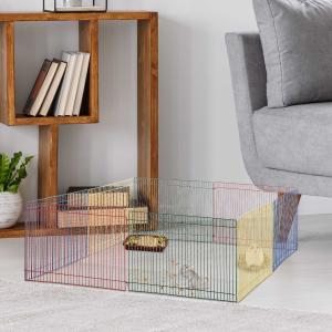 PawHut® Auslauf für Kleintier 8 Elemente Hamsterzaun Laufstall Freilaufgehege Metall Bunt 69 x 69 x 23 cm