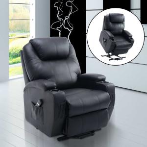 HOMCOM® Fernsehsessel mit Aufstehhilfe | Veganleder | 84 x 92 x 109 cm | Schwarz