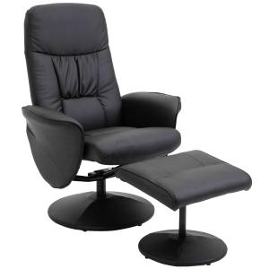 HOMCOM PU Leather Recliner Armchair & Footrest 2 Pcs Duo Set Black
