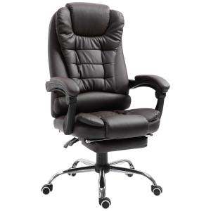 HOMCOM PU Leather Executive Home Office Chair w/ Retractable Footrest Brown