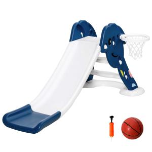 HOMCOM Toddlers 2-in-1 HDPE Slide Kids Slide w/ Basketball Hoop