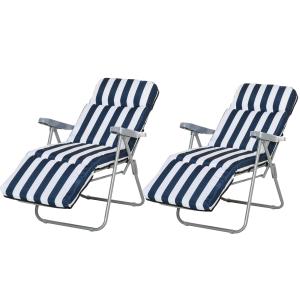 Outsunny 2Pc Folding Sun Loungers Set-Blue/White