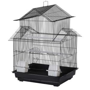 PawHut Metal Bird Cage w/ Plastic Perch Food Container Handle Small 51 x 47 x 67cm Black