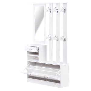 3-in-1 garderobeset garderobepaneel schoenenkast met spiegel 2-delig wit